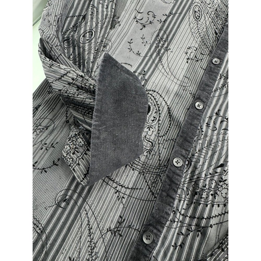 Luchiano Visconti Men Shirt Corduroy Trim Flip Cuff Paisley Textured Button Up M - Picture 4 of 10